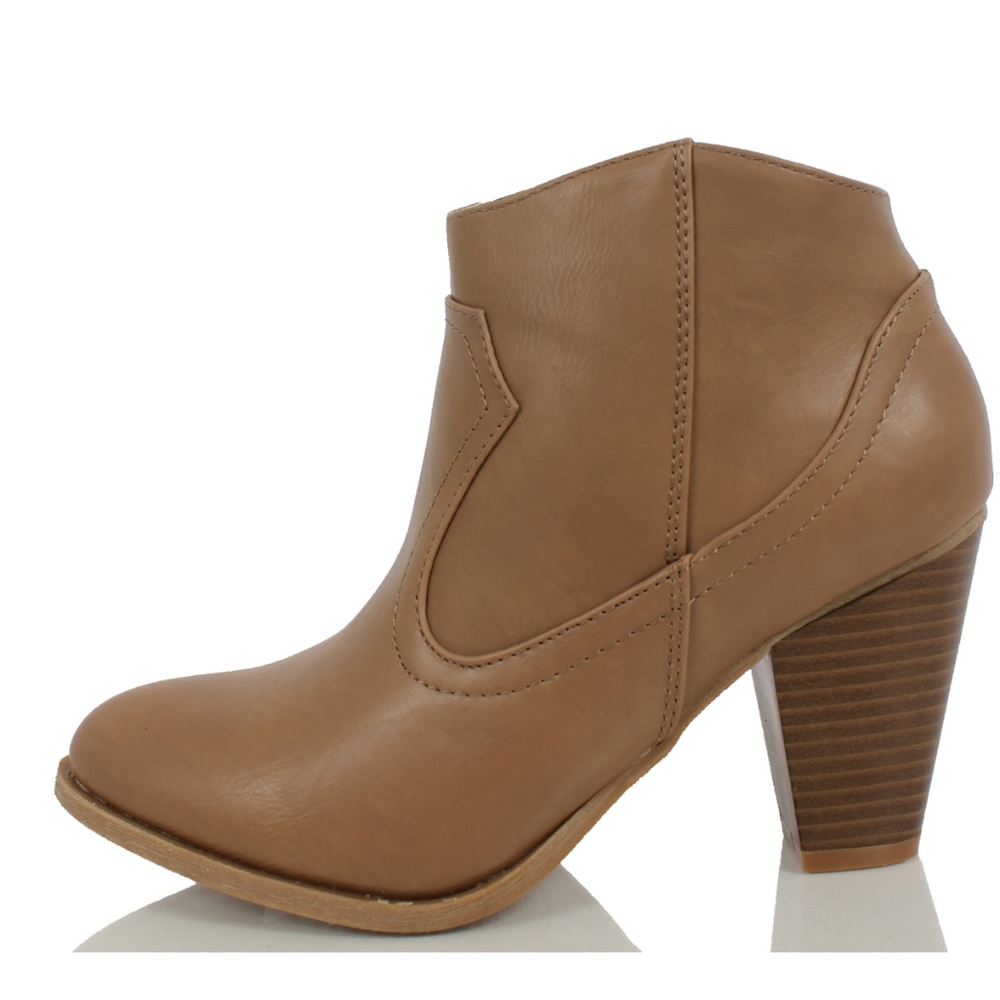 REBEL Stone Western Cowboy Stacked Heel Bootie